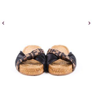 Fendi Monogram Satin Espadrille Slide Sandals